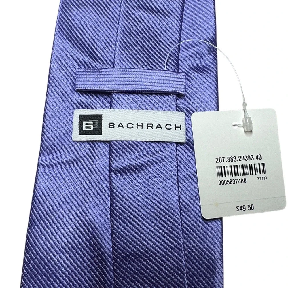 Bachrach Mens Purple Ribbed 100% Silk‎ Handmade Necktie NWT